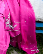 Fuchsia Sequin Embellished Tussel Silk 3-Piece Set