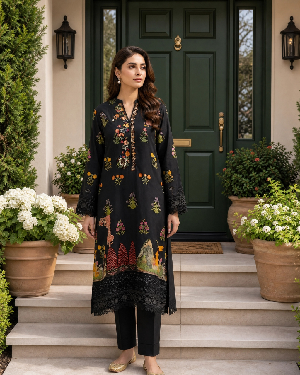 Black  Digital Print Loomnet Kurta