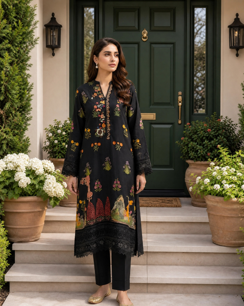 Black  Digital Print Loomnet Kurta