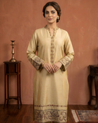 Beige Loomnet Kanta Embroidered Arri Work Kurta Suit