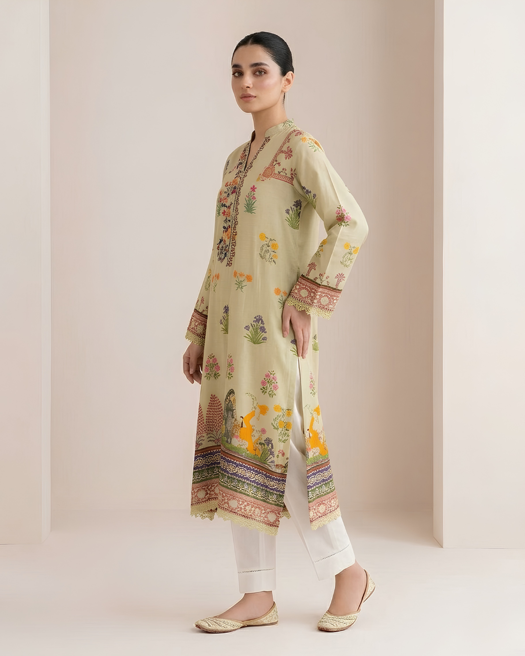 Olive Green Digital Print Loomnet Kurta