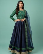 Green & Navy Jamawar Lehenga Choli with Organza Dupatta