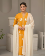 Yellow Cotton Lawn Embroidered Kurta Set