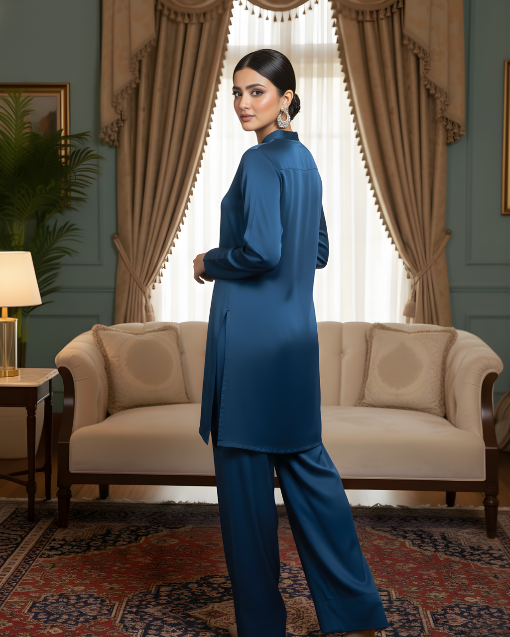 Navy Blue Shamoze Short Kurta & Farshi Shalwar Set