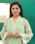 Mint Green Laser Cut Bell Sleeve Silk Lawn Kurta Set