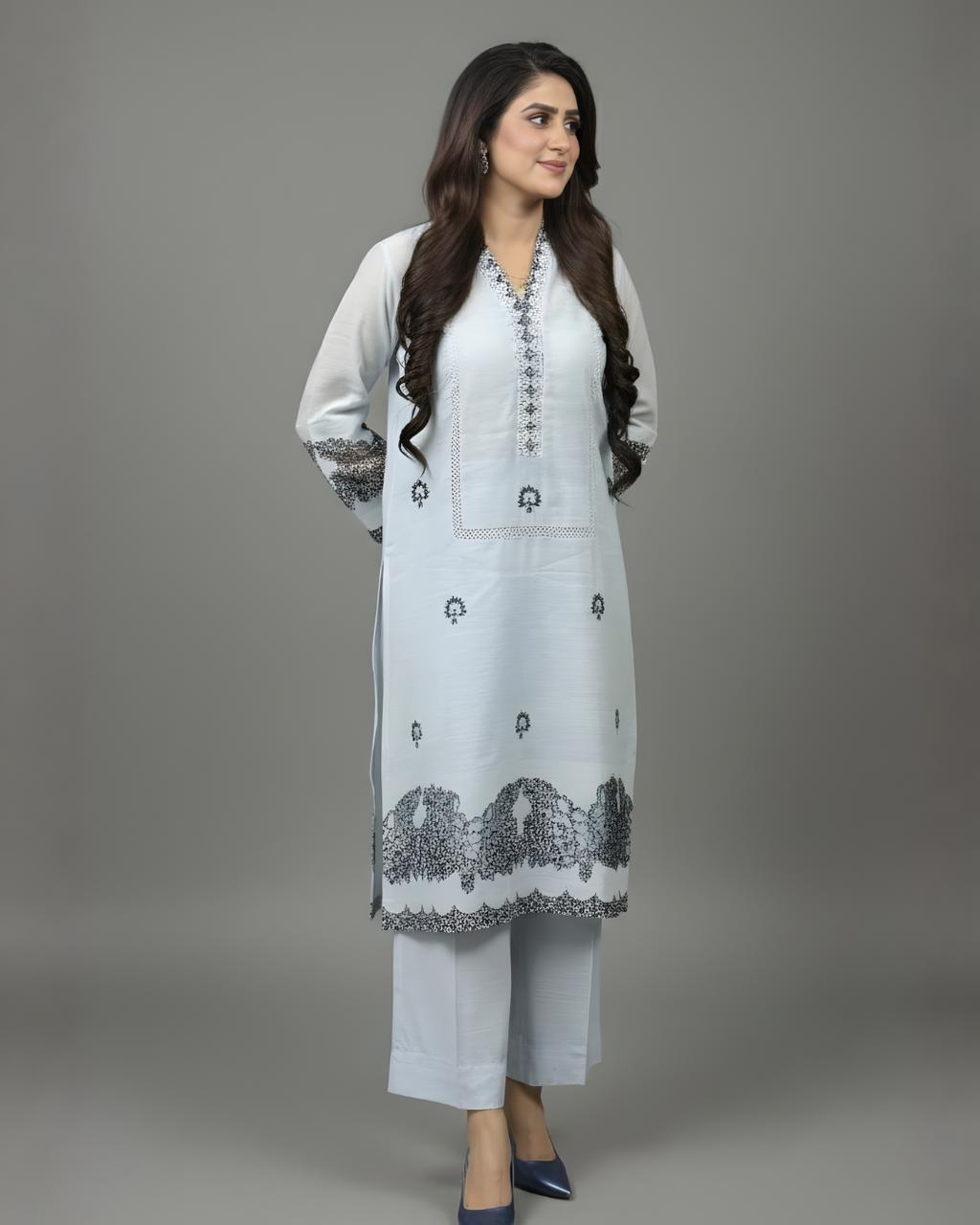 Ice Blue Laser Cut Silk Lawn Kurta Set