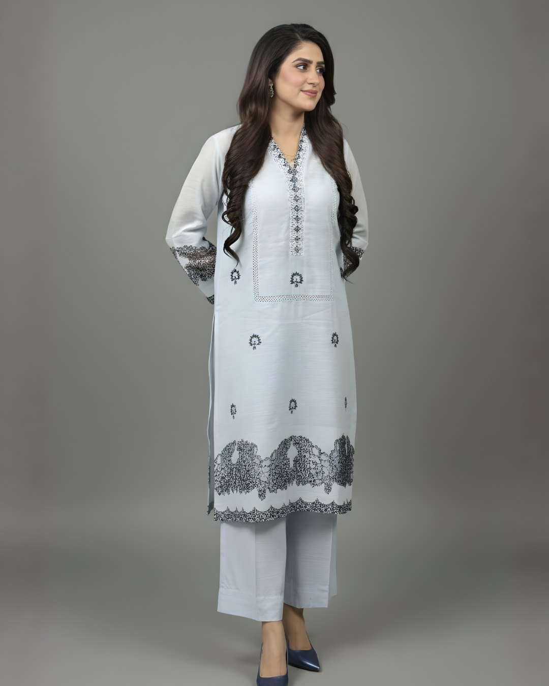 Ice Blue Laser Cut Silk Lawn Kurta Set