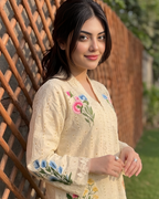 Off White Schiffli Cutwork Chicken Lawn Embroidered Kurta
