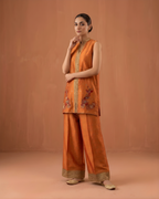 Orange Sleeveless Gold Tilla Embroidered Loomnet Kurta Set