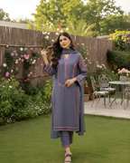 Purple Geometric Resham Embroidered Loomnet 3-Piece Set