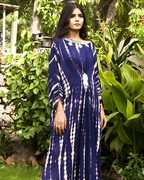 Navy & White Shibori Tie-Dye Silk Kaftan
