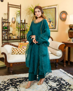 Dark Green Korean Silk 3-Piece Suit