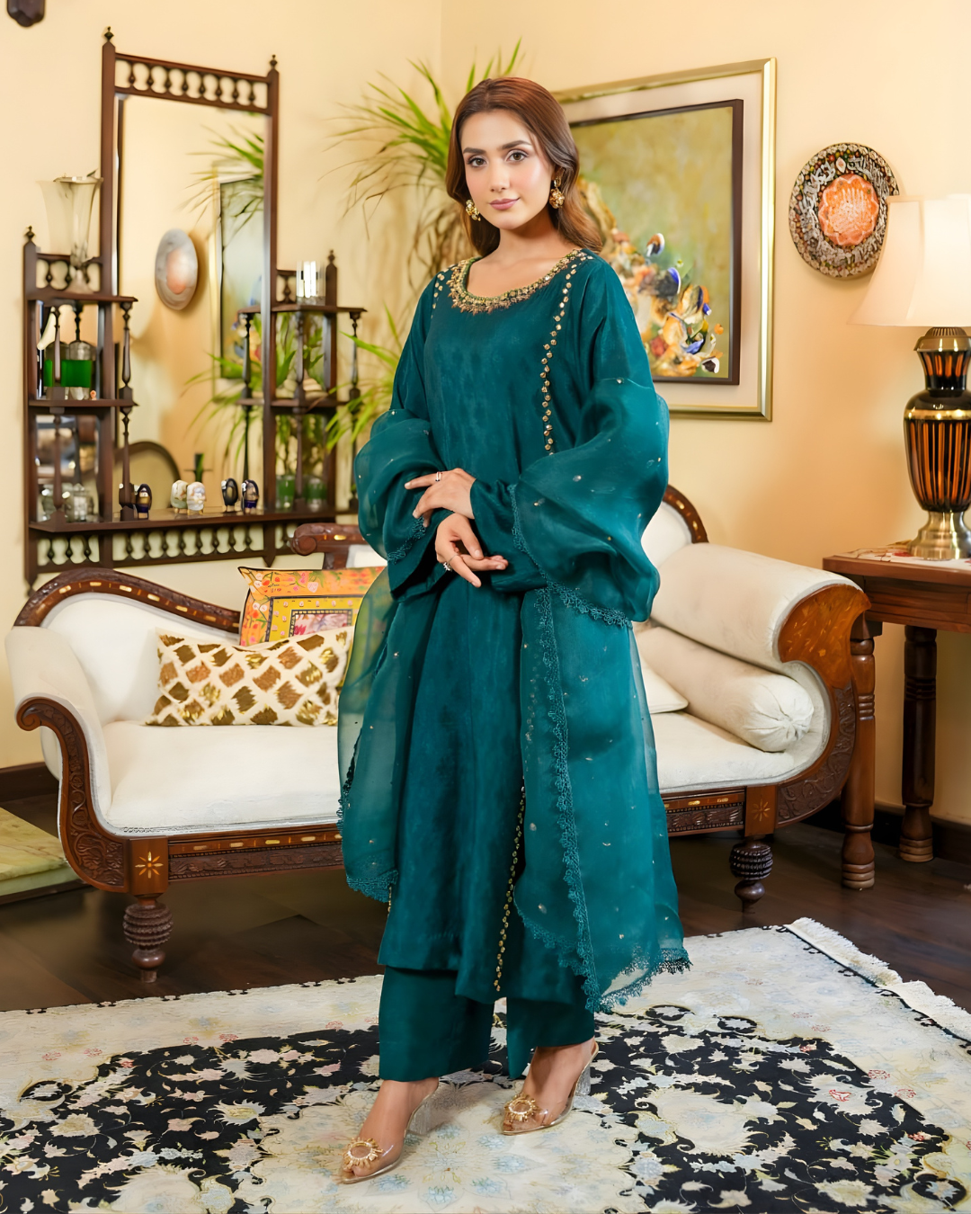 Dark Green Korean Silk 3-Piece Suit