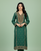 Emerald Green Gold Marori Embroidered Korean Silk Kurta