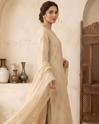 Yellow Silk Hand Embroidered Long Shirt Set