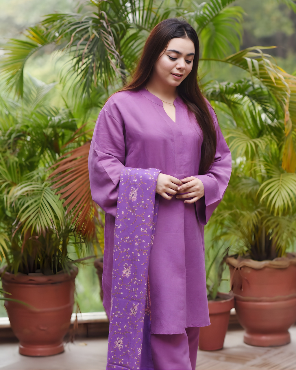 Purple Irish Linen Co-ord Kurta Set