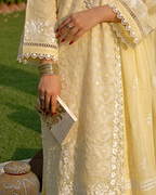 Yellow Hand Embroidered Geometric Ralli Silk Lawn Kurta Set