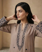 Coffee Brown Block Print Floral Jaal Loomnet Kurta