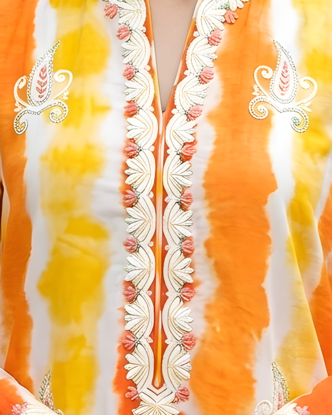 Tie-Dye Sequin Embroidered Loomnet Kurta – Orange & Yellow