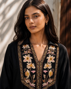 Black Floral Yoke Hand Embroidered Loomnet Kurta Set