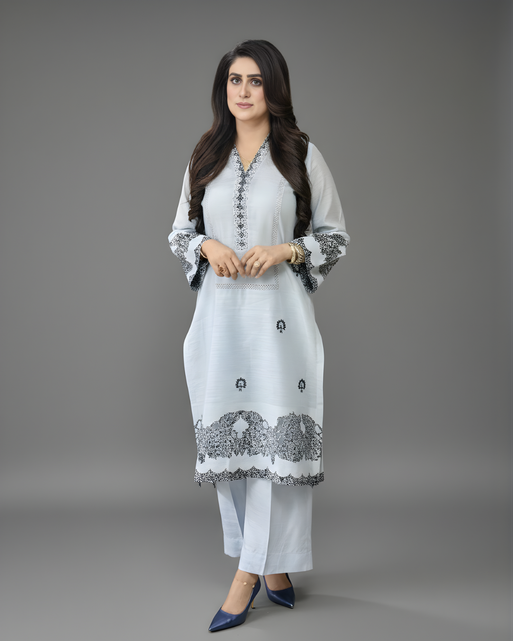 Ice Blue Laser Cut Silk Lawn Kurta Set