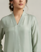Teal Sheesha Silk 3-Piece Embroidered Suit