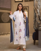 White Chikankari Multicolour Floral Embroidered Kurta