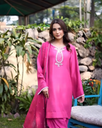 Fuchsia Sequin Embellished Tussel Silk 3-Piece Set