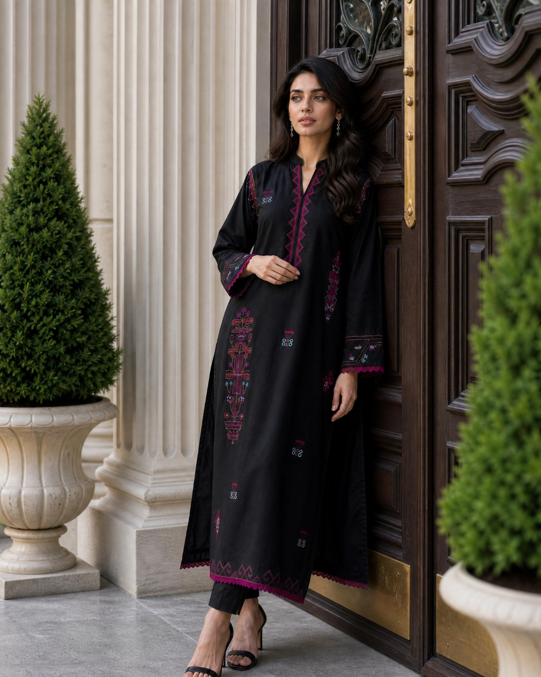 Black Patchwork Loomnet Kurta