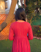Purple Striped Lawn Hand Embroidered Flowy Dress