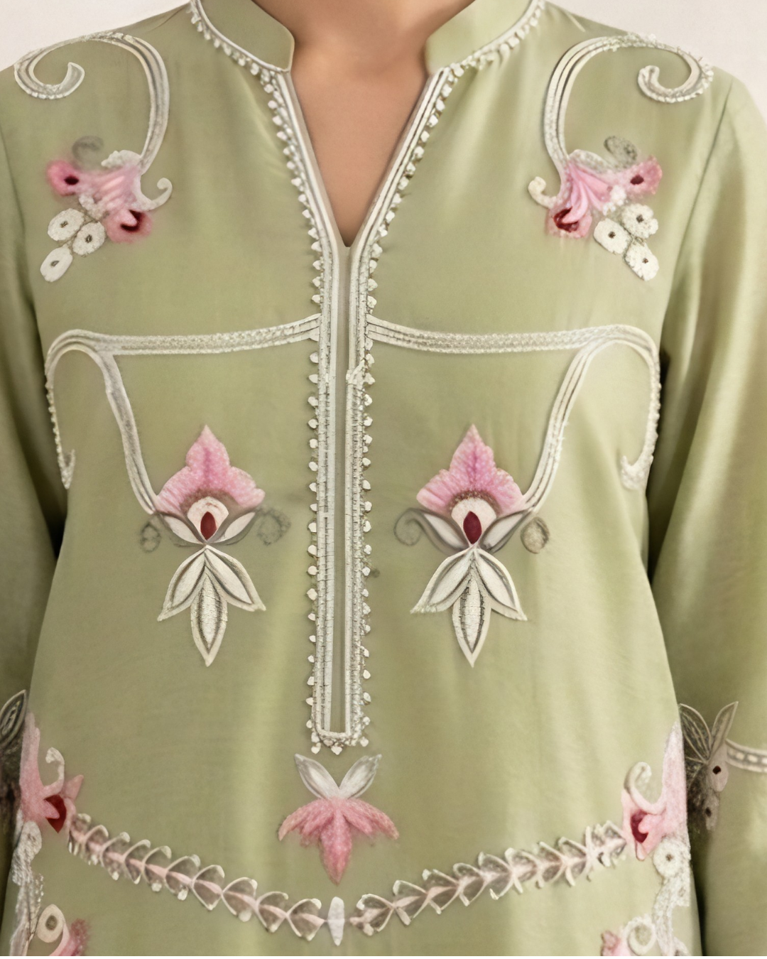 Green Arri Floral Embroidered Silk Lawn Kurta Set