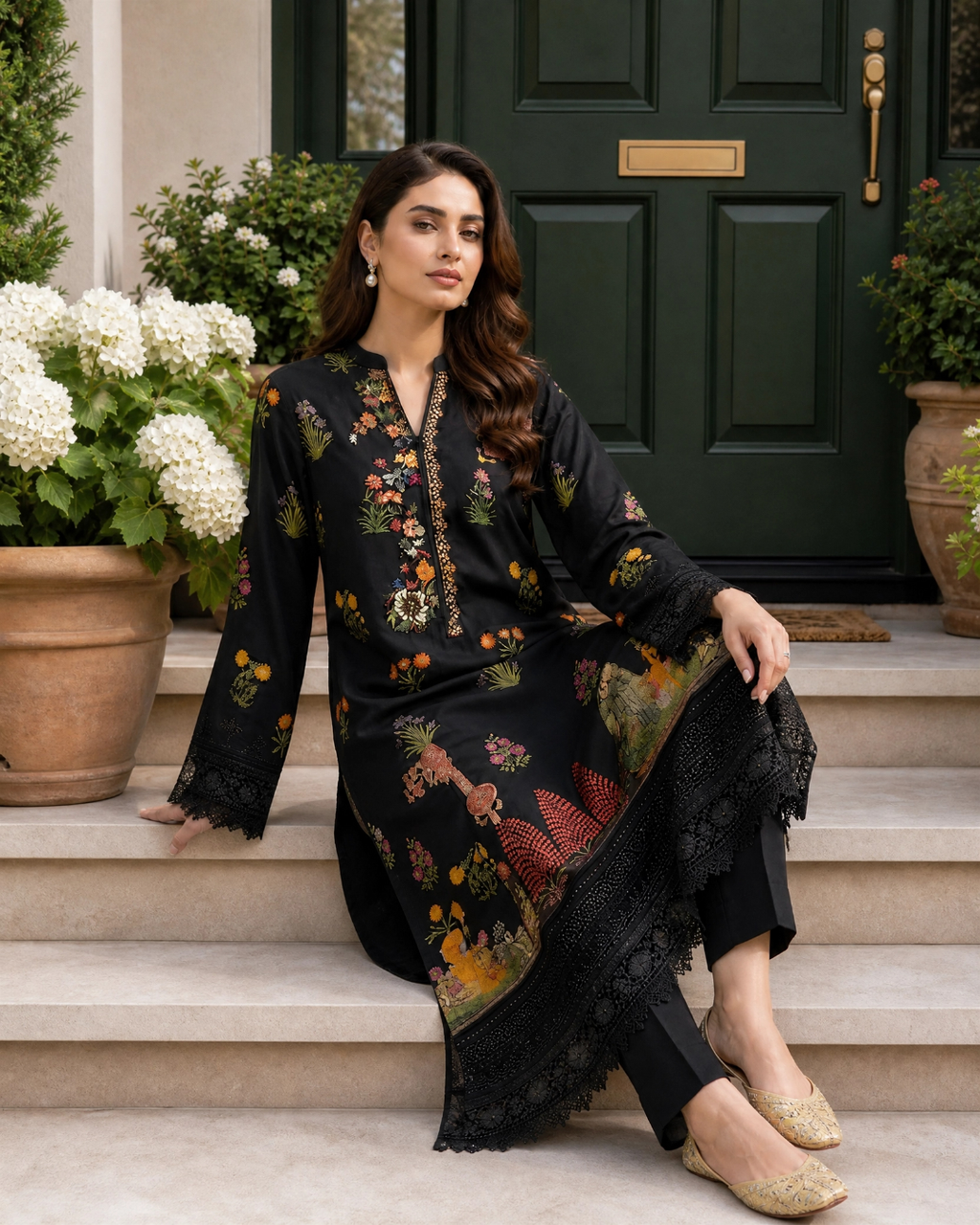Black  Digital Print Loomnet Kurta