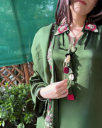 Forest Green Multicolour Hand Embroidered Shamboz Silk Set