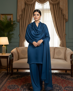 Navy Blue Shamoze Short Kurta & Farshi Shalwar Set