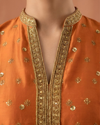 Orange Sleeveless Gold Tilla Embroidered Loomnet Kurta Set