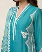 Blue Tussal Silk Embroidered Kurta Set