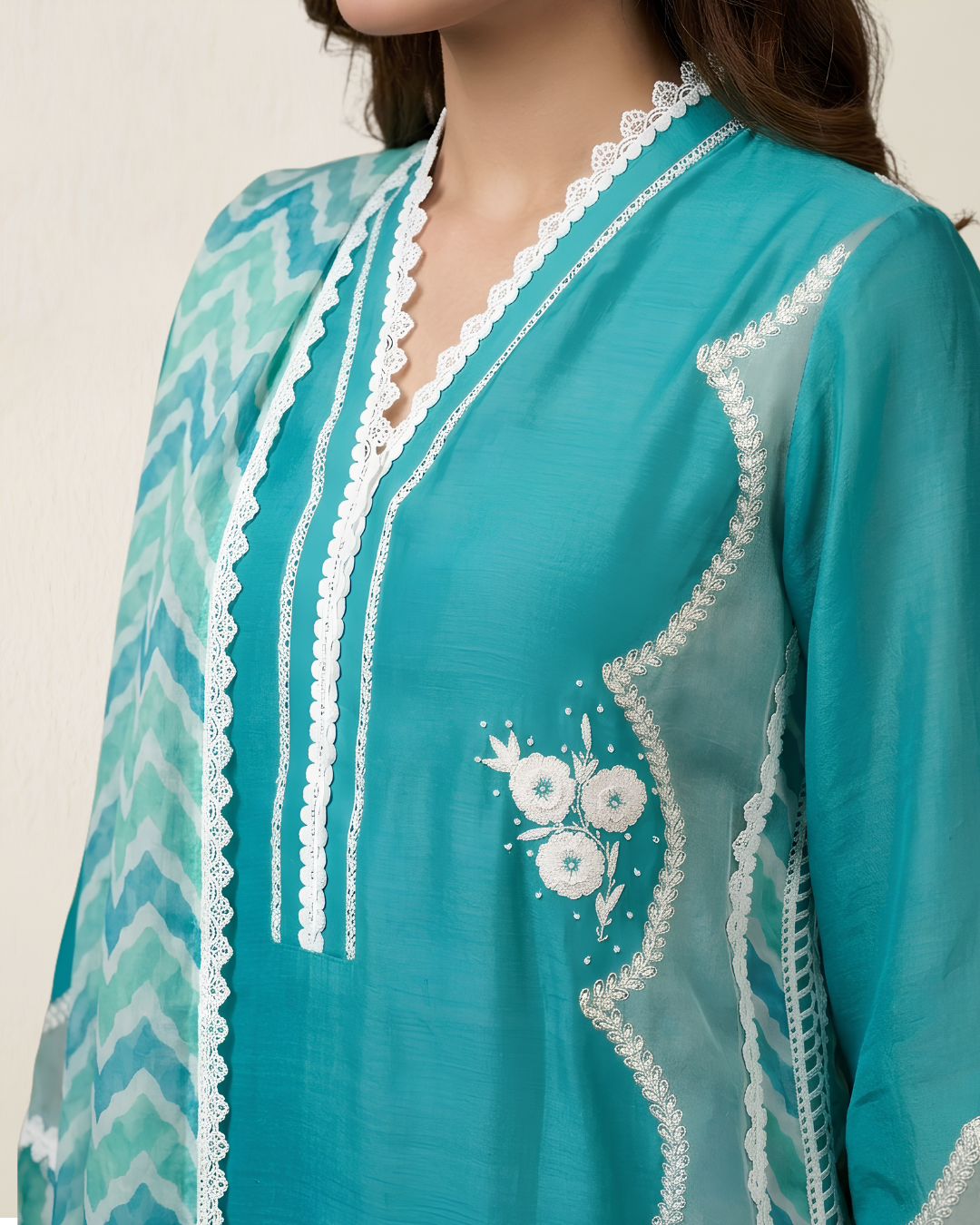 Blue Tussal Silk Embroidered Kurta Set