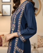 Navy Blue Gold Arri Embroidered Floral Panel Loomnet Kurta
