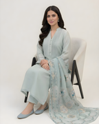 Aquamarine Crochet Lace Pintuck Silk 3-Piece Suit