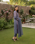 Purple Geometric Resham Embroidered Loomnet 3-Piece Set