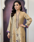 Gold Jamawar 3-Piece Suit with Cora Dabka & Pearl Embroidery