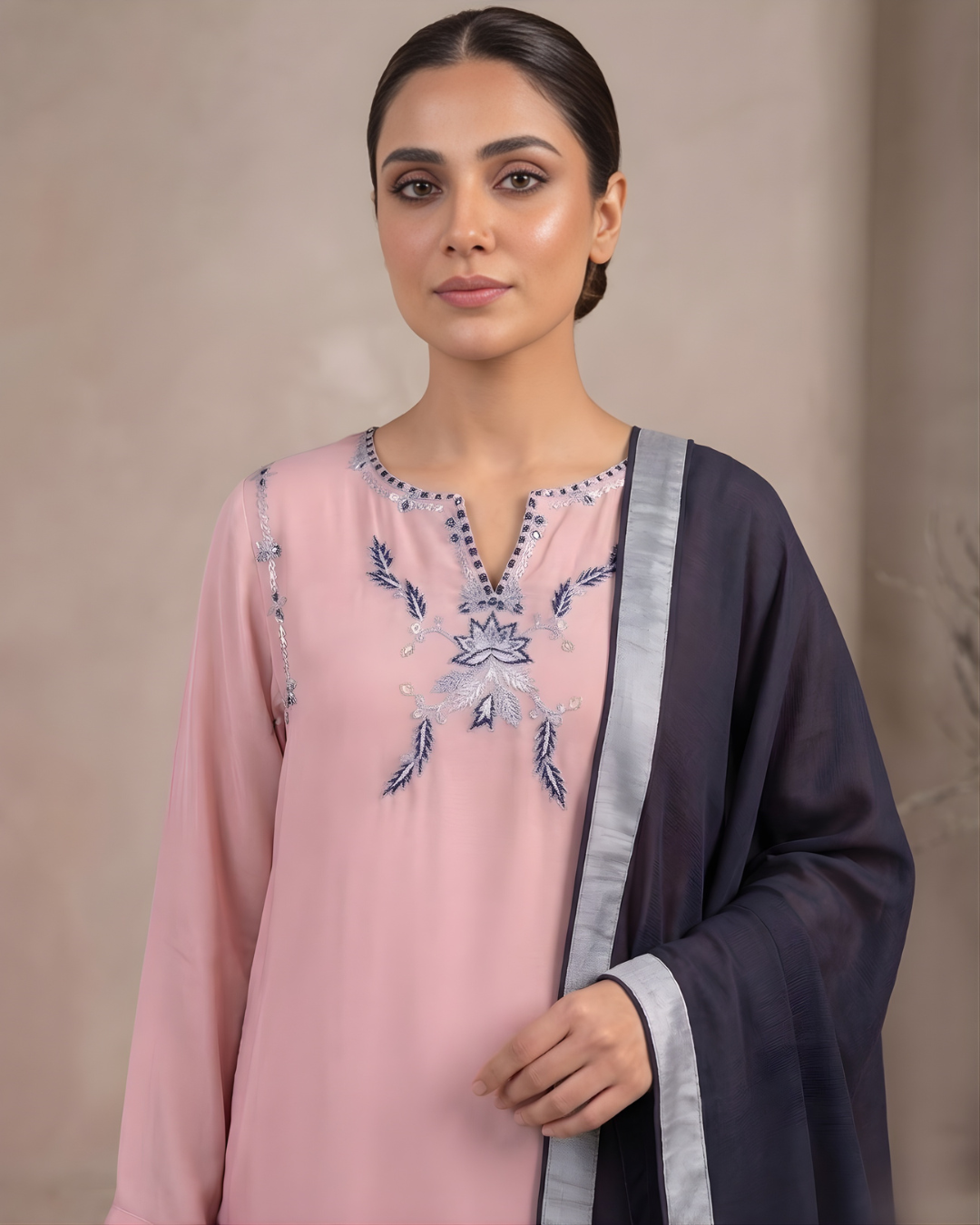 Hand Embroidered Korean Chiffon 3-Piece Suit