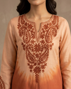 Orange Shaded Loomnet Embroidered Kurta