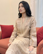 Beige Arri Pearl Embroidered Khaddi Silk Kurta Set