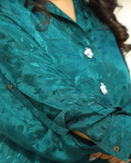 Teal Jacquard Floral Silk Kurta