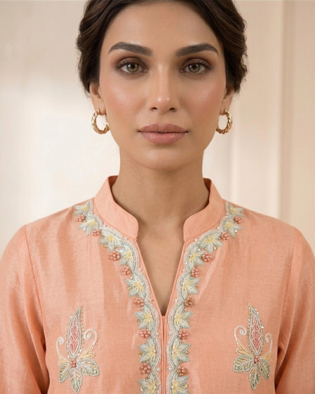Peach Arri Embroidered Scalloped Hem Loomnet Kurta