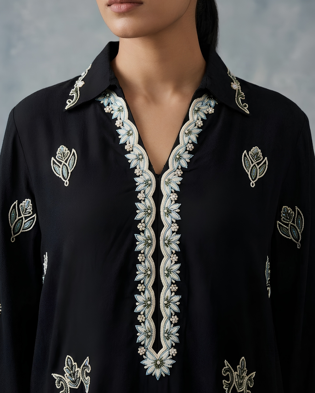 Black Hand Embroidered Grip Kurta Set
