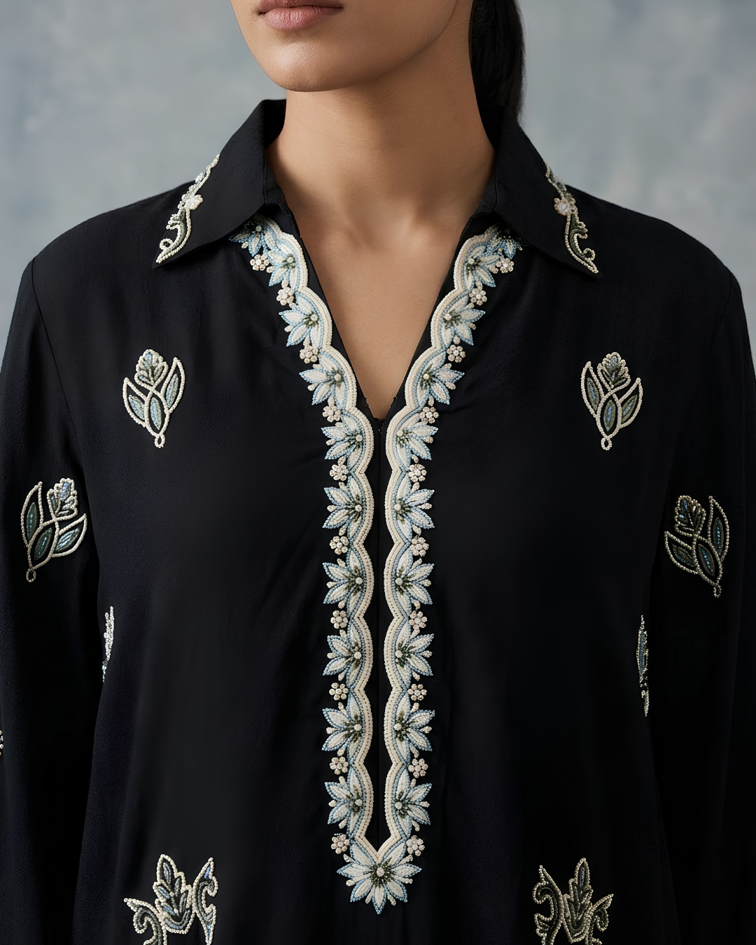 Black Hand Embroidered Grip Kurta Set
