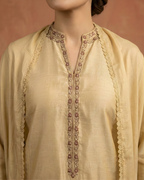 Beige Loomnet Kanta Embroidered Arri Work Kurta Suit
