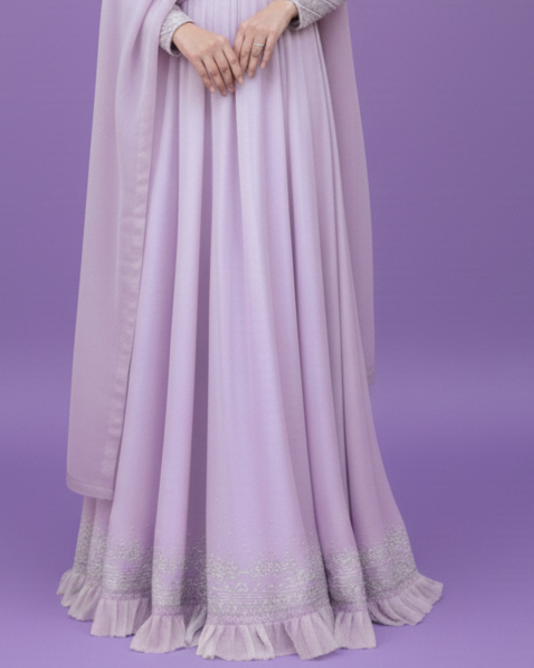 Lilac Korean Silk Princess Cut Dress – Silver Embellished